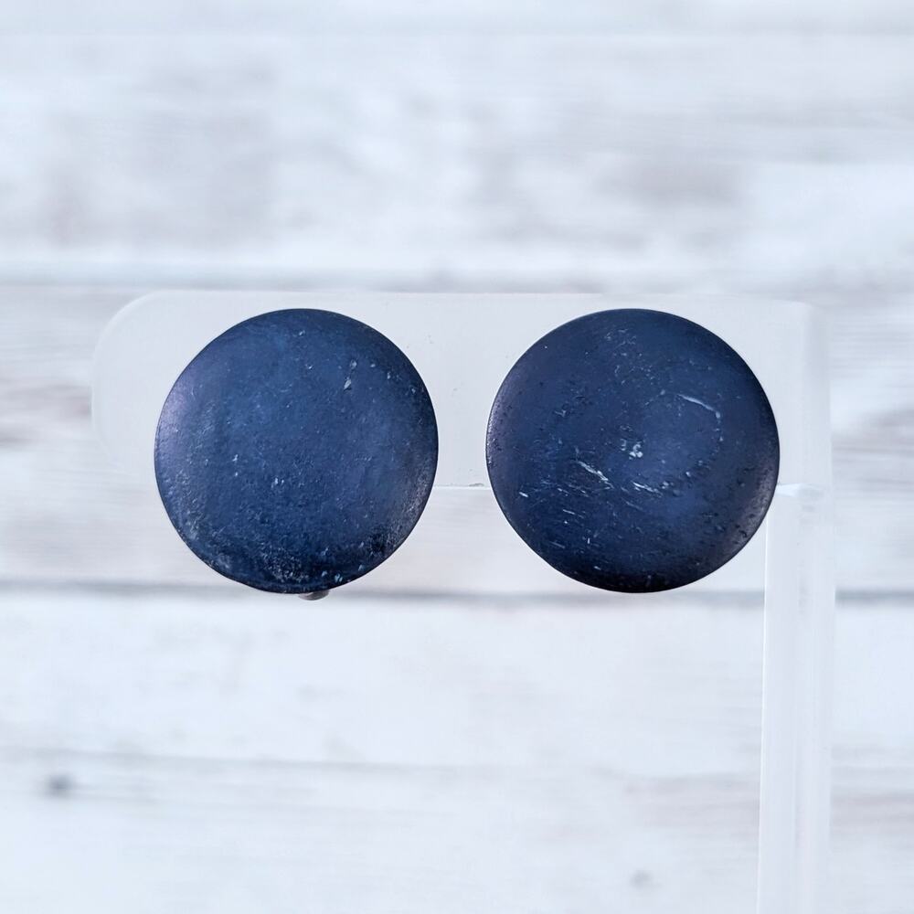 Vintage Clip On Earrings 7/8" Blue Circle - Some Marks